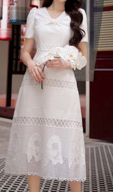 Lace Embroidery Midi Dress In White