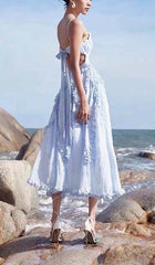 Lace-UP Backless Midi Dress In Blue