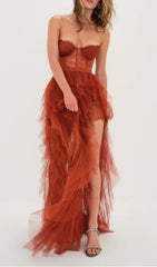Lace Corset Slim Maxi Dress In Red
