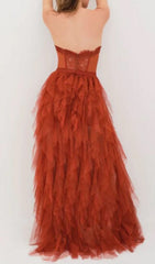 Lace Corset Slim Maxi Dress In Red