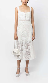 Lace Detail Strappy Midi Dress In White