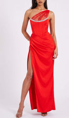 Lace Glitter Corset Midi Dress In Wine