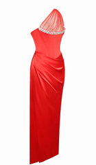 Lace Glitter Corset Midi Dress In Wine