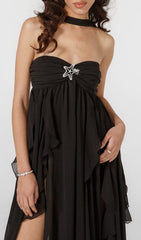 Lace Irregular Maxi Dress In Black