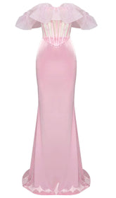 Lace Satin Maxi Dress In Pink