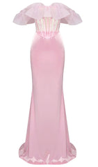 Lace Satin Maxi Dress In Pink