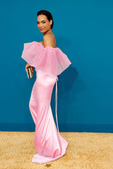 Lace Satin Maxi Dress In Pink