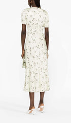 Lace Trim Floral-Print Midi Dress In Light GrayISH