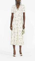 Lace Trim Floral-Print Midi Dress In Light GrayISH