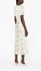 Lace Trim Floral-Print Midi Dress In Light GrayISH