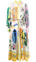 Lantern Sleeve Print Midi Dress