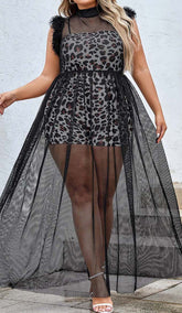 Leopard Mesh Maxi Dress In Black