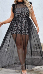Leopard Mesh Maxi Dress In Black