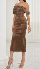 Leopard LAYERed Midi Dress In Chocolate Brown