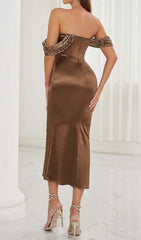 Leopard LAYERed Midi Dress In Chocolate Brown