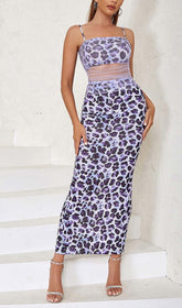 Leopard Out Mesh Midi Dress In Lavender