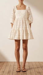 Linen SquAre Neck Mini Dress - RICE