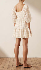 Linen SquAre Neck Mini Dress - RICE