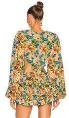Long Sleeve Cutout Mini Dress In Multicolor
