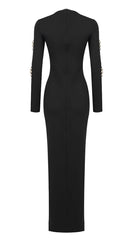 Long Sleeve EmbelliShed Maxi Dress In Black