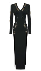 Long Sleeve EmbelliShed Maxi Dress In Black