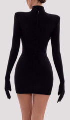 Long Sleeve Embroidered Mini Dress In Black
