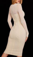 Long Sleeve Midi Dress In Beige