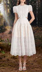 Cut Out Lace Detail Midi Dress In White