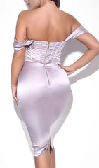 Satin Off Shoulder Corset Mini Dress