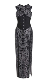 Leopard Print Criss Cross TIGHT Belt Split Long Bandage Dress