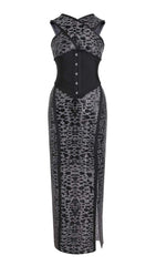 Leopard Print Criss Cross TIGHT Belt Split Long Bandage Dress