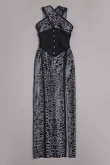 Leopard Print Criss Cross TIGHT Belt Split Long Bandage Dress