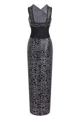 Leopard Print Criss Cross TIGHT Belt Split Long Bandage Dress
