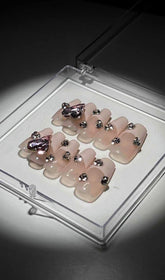 Heart Crystal Pink French Press ON Nails