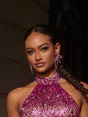 Crystal Flower Earrings In Pink