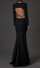Long Sleeve Cut Out Backless Mermaid Maxi Dress In Black