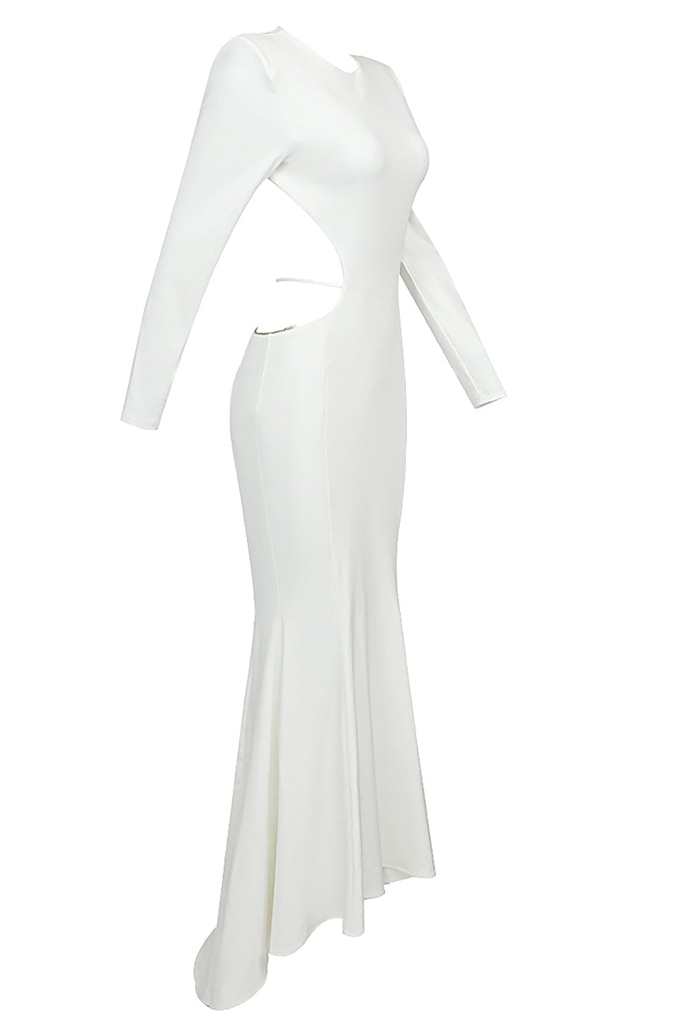 Long Sleeve Backless Mermaid Maxi Dress In White