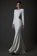 Long Sleeve Backless Mermaid Maxi Dress In White