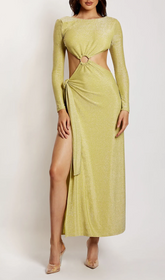 Long Sleeve Cut Out Lace Up Draped Midi Wrap Dress