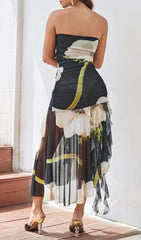 Patchwork Strapless Floral Printed Dress