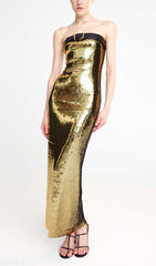 Metallic Strapless Midi Dress In Champagne