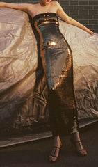 Metallic Strapless Midi Dress In Champagne