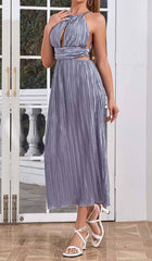 MOCK-Neck Sleeveless BelteD Midi Dress
