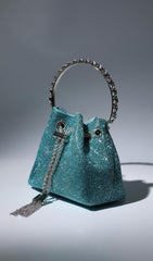 Crystal EmbelliShed BUCKET Bag In Blue