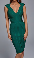 Green V Neck Bandage Midi Dress