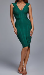Green V Neck Bandage Midi Dress