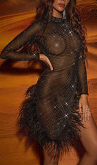 Rhinestone FeaTher Mini Dress