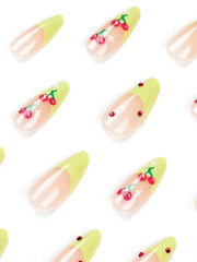 Cherry French Green Edge Press ON Nails