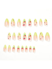 Cherry French Green Edge Press ON Nails