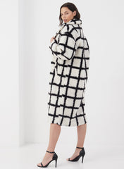 NIna Faux Fur Check Coat Cream And Black